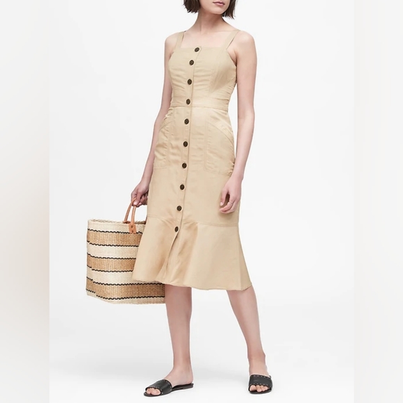 Banana Republic linen blend khaki dress - Picture 1 of 6